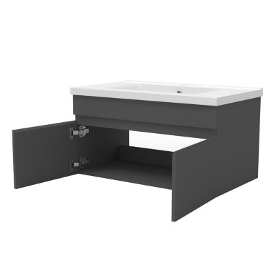 Ensemble meuble Salle de Bain 60cm avec colonne + miroir lumineux 3 couleurs Anthracite