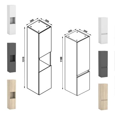 Ensemble meuble Salle de Bain 60cm avec colonne + miroir lumineux 3 couleurs Anthracite