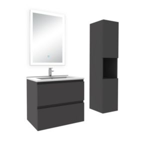 Ensemble meuble Salle de Bain 60cm avec vasque et colonne et miroir lumineux dimmable anthracite