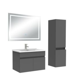 Ensemble meuble salle de Bain 60cm simple vasque avec colonne + miroir 3 couleurs Anthracite