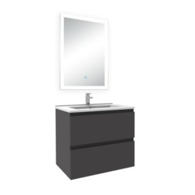 Ensemble meuble Salle de Bain 60cm simple vasque et miroir lumineux 3 couleurs et dimmable anthracite