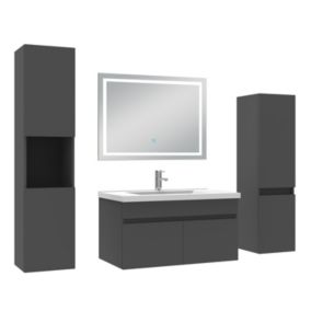 Ensemble meuble Salle de Bain 80cm avec colonne + miroir lumineux 3 couleurs Anthracite