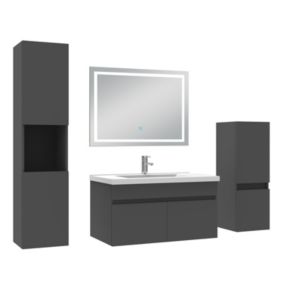 Ensemble meuble salle de Bain 80cm avec colonne + miroir mural lumineux 3 couleurs Anthracite