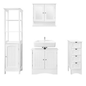 Ensemble meuble salle de bain commode sous-vasque colonne en MDF blanc 4 pièces