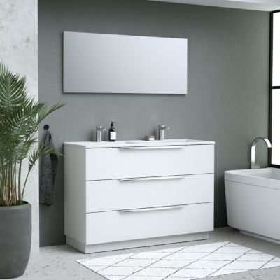 Kit De Salle De Bain Complet Kiko Blanc Brillant Avec Miroir Et Meuble (3 Pièces)