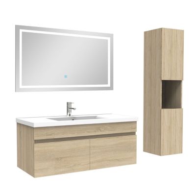 Ensemble meuble salle de bain + vasque + miroir lumineux + colonne 100cm Chêne Wotan