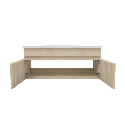 Ensemble meuble salle de bain + vasque + miroir lumineux + colonne 100cm Chêne Wotan