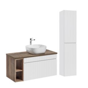 Ensemble meuble simple vasque 100cm 2 niches et colonne Zelie Blanc et Bois