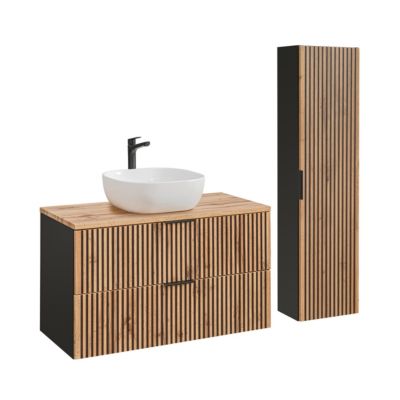 Ensemble meuble simple vasque 100cm et colonne Gaia Bois et Noir