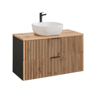 Ensemble meuble simple vasque 100cm et colonne Gaia Bois et Noir