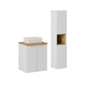 Ensemble meuble simple vasque 50cm 2 portes et colonne Riva Blanc et Bois