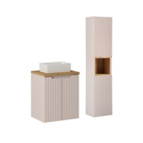 Ensemble meuble simple vasque 50cm 2 portes et colonne Riva Cachemire et Bois