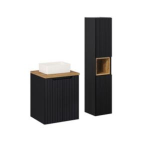 Ensemble meuble simple vasque 50cm 2 portes et colonne Riva Noir et Bois