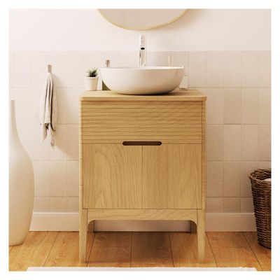 Ensemble meuble simple vasque 60 cm chêne    + vasque ALASKA