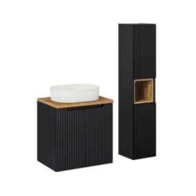 Ensemble meuble simple vasque 60cm 2 portes et colonne Riva Noir et Bois