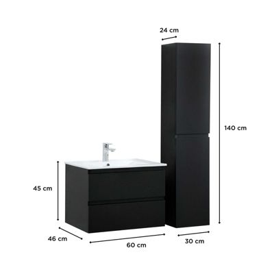 Ensemble meuble simple vasque 60cm avec vaque et colonne SORRENTO - Noir