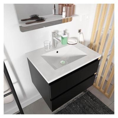 Ensemble meuble simple vasque 60cm avec vaque et colonne SORRENTO - Noir