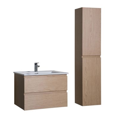Ensemble meuble simple vasque 60cm avec vasque et colonne SORRENTO Décor chêne