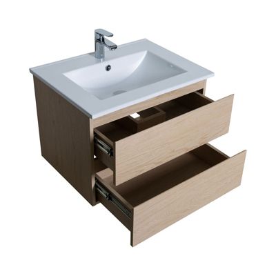 Ensemble meuble simple vasque 60cm avec vasque et colonne SORRENTO Décor chêne