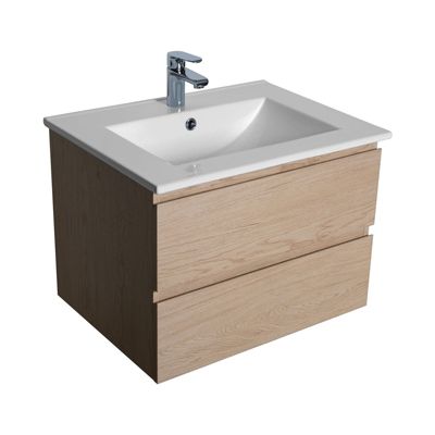 Ensemble meuble simple vasque 60cm avec vasque et colonne SORRENTO Décor chêne