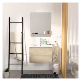 Ensemble meuble simple vasque 60cm avec vasque et miroir SORRENTO Décor chêne