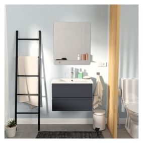 Ensemble meuble simple vasque 60cm avec vasque et miroir SORRENTO Gris