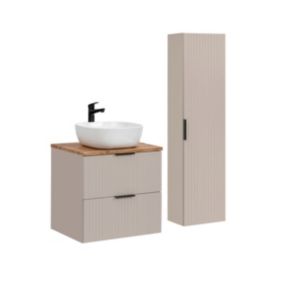 Ensemble meuble simple vasque 60cm et colonne Adriel Cachemire et Bois