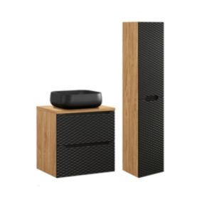 Ensemble meuble simple vasque 60cm et colonne Elora Noir et bois