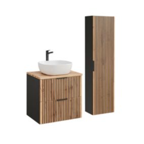 Ensemble meuble simple vasque 60cm et colonne Gaia Bois et Noir