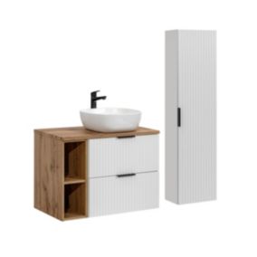 Ensemble meuble simple vasque 80cm 2 niches et colonne Adriel Blanc