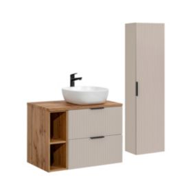 Ensemble meuble simple vasque 80cm 2 niches et colonne Adriel Cachemire et Bois