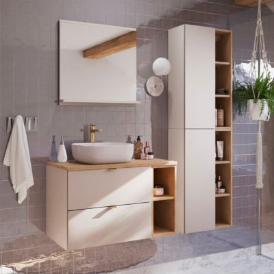 Ensemble meuble simple vasque 80cm 2 niches et colonne Azel Cachemire ...