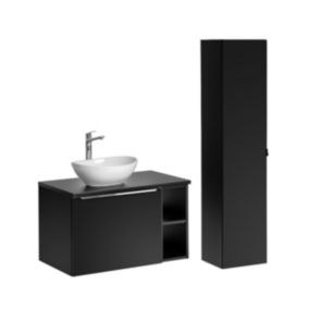 Ensemble meuble simple vasque 80cm 2 niches et colonne eros Noir