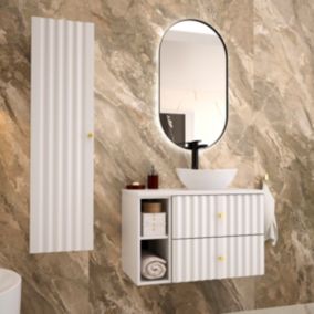 Ensemble Meuble simple vasque 80cm 2 niches et colonne Izae Blanc