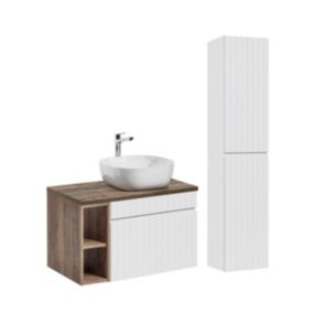 Ensemble meuble simple vasque 80cm 2 niches et colonne Zelie Blanc et Bois