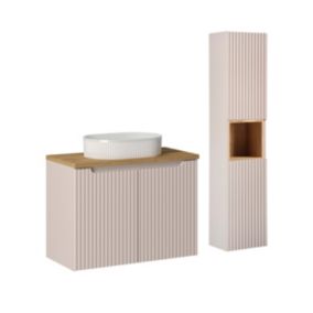 Ensemble meuble simple vasque 80cm 2 portes et colonne Riva Cachemire et Bois