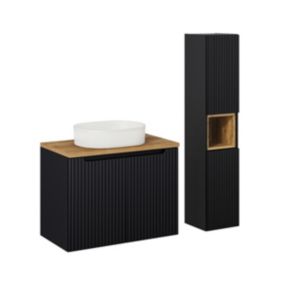 Ensemble meuble simple vasque 80cm 2 portes et colonne Riva Noir et Bois