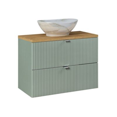Ensemble meuble simple vasque 80cm 2 tiroirs et colonne Jade Vert et Bois