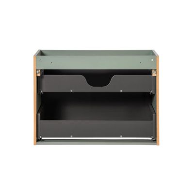 Ensemble meuble simple vasque 80cm 2 tiroirs miroir LED et colonne Jade Vert et Bois