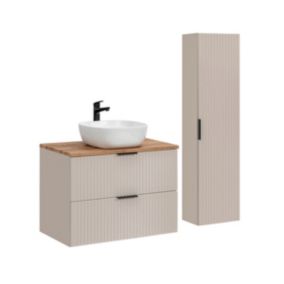 Ensemble meuble simple vasque 80cm et colonne Adriel Cachemire et Bois