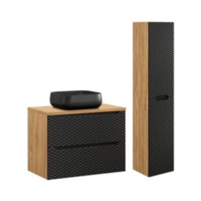 Ensemble meuble simple vasque 80cm et colonne Elora Noir et bois