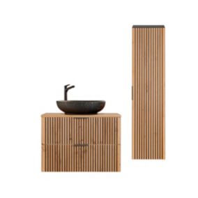 Ensemble meuble simple vasque 80cm et colonne Gaia Bois et Noir - Vasque Noir