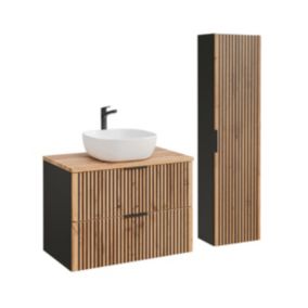 Ensemble meuble simple vasque 80cm et colonne Gaia Bois et Noir