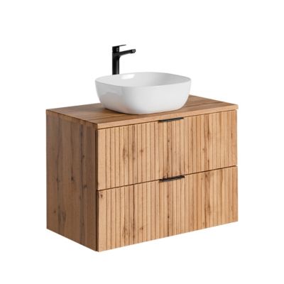 Ensemble meuble simple vasque 80cm miroir LED et colonne Adriel Bois