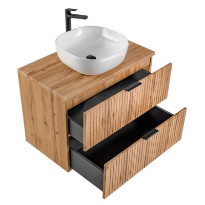 Ensemble meuble simple vasque 80cm miroir LED et colonne Adriel Bois