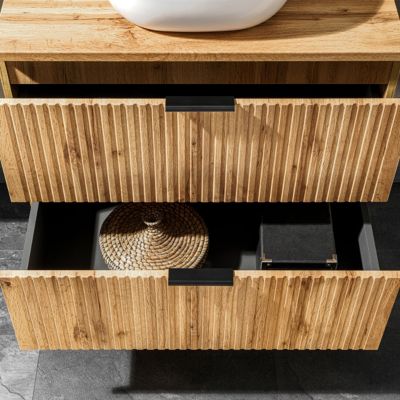 Ensemble meuble simple vasque 80cm miroir LED et colonne Adriel Bois