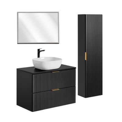 Ensemble meuble simple vasque 80cm miroir LED et colonne Adriel Noir
