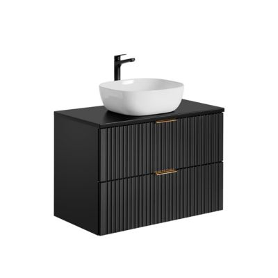 Ensemble meuble simple vasque 80cm miroir LED et colonne Adriel Noir