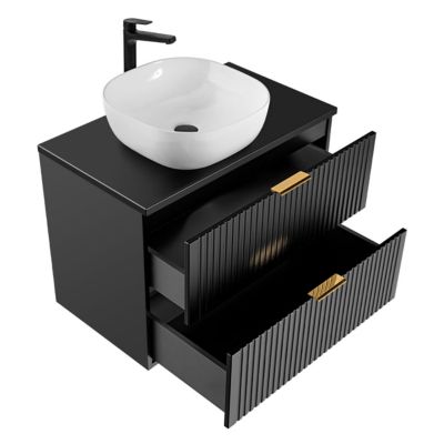 Ensemble meuble simple vasque 80cm miroir LED et colonne Adriel Noir