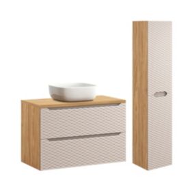 Ensemble meuble simple vasque 90cm et colonne Elora Beige et bois